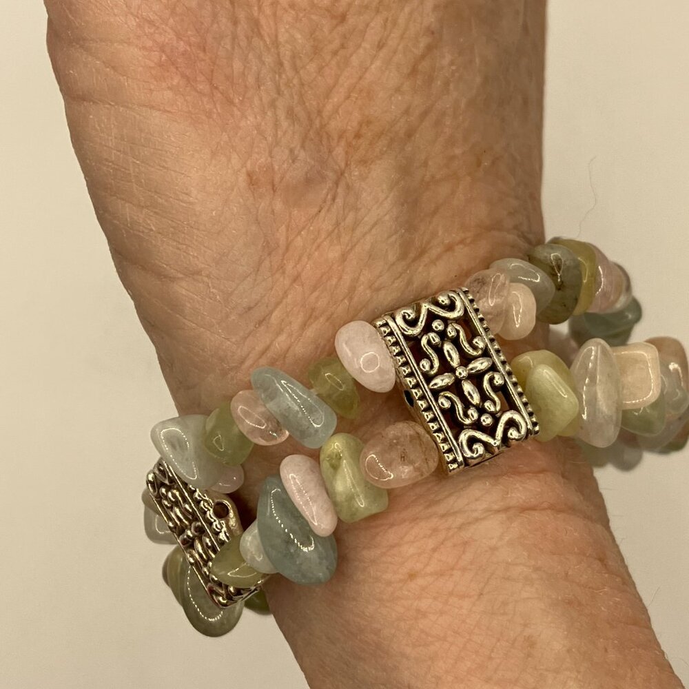 Morganite Gemstone Bracelet Two Strand Bracelet Handmade NEW 7.5 inches